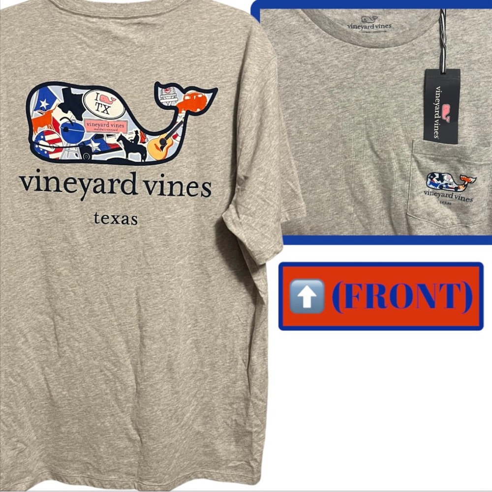Vineyard Vines Texas Gray Short Sleeve Tee Mens Whale Sticker pocket T-Shirt LG